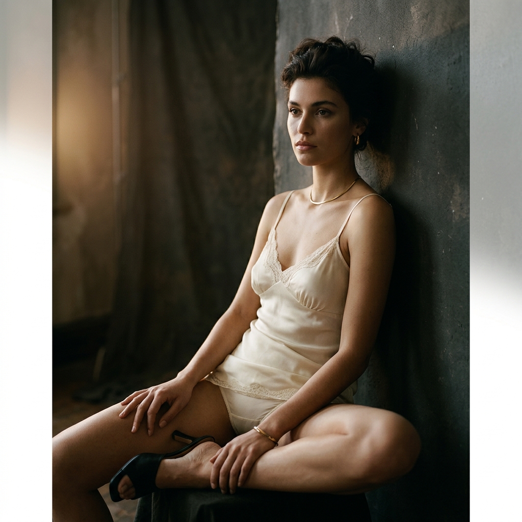 Lingerie model in dark studio